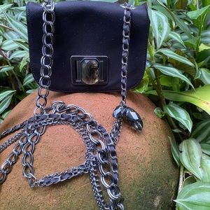 Banana Republic purse bag crossbody black satin with stone and chain strap